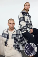 Trendyol Ecru Unisex Oversize Fit Winter Plaid Lumberjack Shirt Jacket