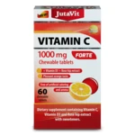 JUTAVIT Vitamín C 1000mg Forte, vitamín D3 2000IU, extrakt zo šípok 25 mg pomarančová príchuť 60 žuvacích tabliet