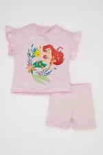 DEFACTO Baby Girl Disney Princess Short Sleeve T-Shirt Shorts Combed Cotton 2-Piece Set