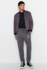 Trendyol Anthracite Regular/Normal Cut Printed Elastic Leg Sweatpants