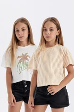 DEFACTO Girls Crop Crew Neck Printed 2-Piece Short Sleeve T-Shirt