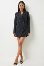 Happiness İstanbul Women's Black Double Breasted Collar Boyfriend Dress Jacket