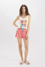 DEFACTO Fall In Love Disney Mickey & Minnie Pajama Set with Undershirt Shorts