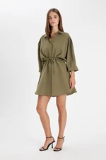 DEFACTO Shirt Collar Modal Batwing Sleeve Mini Dress