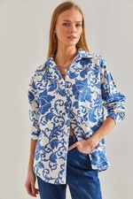 Bianco Lucci Women's Patterned Loose Linen Shirt