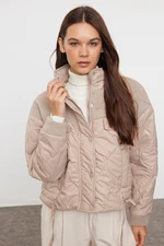 Trendyol Beige Oversize Knitwear Detailed Quilted Puffer Coat