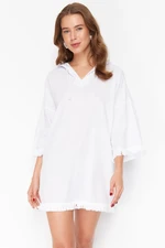 Trendyol White Wide Fit Mini Woven Tasseled 100% Cotton Beach Dress