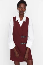 Trendyol Burgundy Straight Gilet Belt Detailed Mini Woven Dress