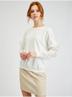 White Women's Sweater with Decorative Sleeves ORSAY - Women