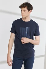 ALTINYILDIZ CLASSICS Men's Navy Blue Slim Fit Slim Fit Crew Neck Short Sleeved Cotton Printed T-Shirt.