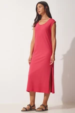 Happiness İstanbul Women's Dark Pink Sleeveless Daily Knit Dress