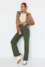 Trendyol Khaki High Waist Wide Leg Jeans With Buttons In The Front