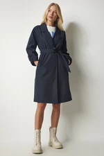 Happiness İstanbul Women's Navy Blue Belted Seasonal Trench Coat