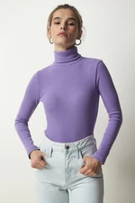 Happiness İstanbul Women's Lilac Turtleneck Ribbed Knitted Blouse