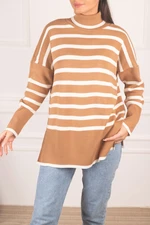 armonika Women's Mink Turtleneck Striped Knitwear Sweater