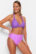 Trendyol Purple High Waist Bikini Bottoms with Regular Legs