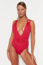 Trendyol Fuchsia Deep-Decollete Accessorized Regular Leg Swimsuit