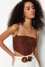 Trendyol Brown Crop Lined Corset Detailed Lace Bustier