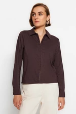 Trendyol Dark Brown Woven Shirt with Pockets and Agraph Detail