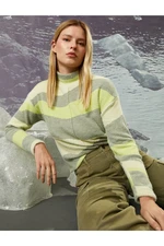 Koton Şahika Ercümen X - Color Block Ribbed Standing Collar Sweater