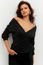 Cool & Sexy Women's Black Silvery Double Breasted Blouse