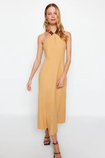 Trendyol Cinnamon Woven Accessory Detailed Halter Neck Midi Woven Dress