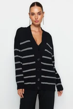 Trendyol Black Super Wide Fit Soft Textured Knitwear Cardigan