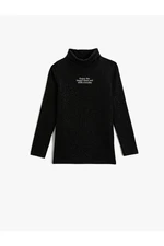 Koton Turtleneck T-Shirt Long Sleeved Slogan Print Detail Ribbed.