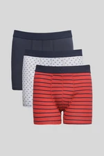 AC&Co / Altınyıldız Classics Men's Navy-Red 3-Pack Flexible Cotton Boxer