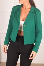 armonika Women's Dark Green Single Button Crop Jacket