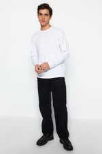 Trendyol White Basic Regular/Real Fit Crew nyakú hosszú ujjú 100% pamut póló