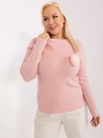 Light pink plus-size sweater with decorative pompom