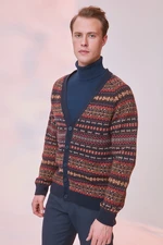 Trendyol Navy Blue Slim Fit Wool V Neck Jacquard Knitwear Cardigan