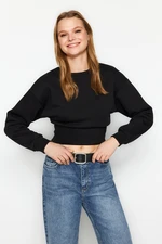 Trendyol Black Basic Regular/Normal Fit Crop Fleece Inside Knitted Sweatshirt