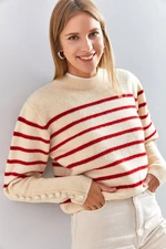 Bianco Lucci Women's Striped Knitwear Sweater with Cufflinks