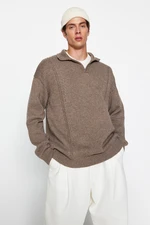 Trendyol Men's Mink Oversize Fit Wide Fit Polo Neck Knitwear Sweater.