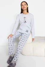 Súprava pyžama z úpletu: sivý melírovaný bavlnený tričko-nohavice od značky Trendyol