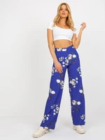 Cobalt Blue Wide Fabric Flowered Trousers