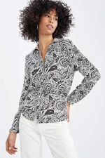 DEFACTO Regular Fit V Neck Long Sleeve Polka Dot Printed Blouse