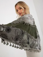 Khaki women's scarf with floral patterns