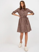 Dark beige floral dress with tie from Meddis