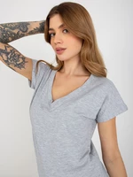 Grey melange basic T-shirt with neckline