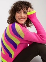 Pink classic sweater with colorful print