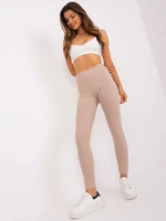 Women's Beige Ribbed Cotton Leggings