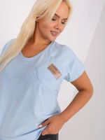 Light blue plus size blouse with pocket