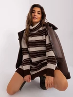 Beige and dark brown striped knitted dress