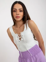 Ecru women's top with tie at neckline