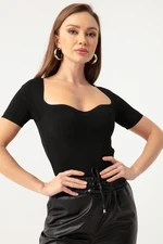 Lafaba Women's Black Short Sleeve Knitwear Blouse