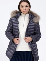 Grey down jacket with raccoon dog Tiffi St. Anton