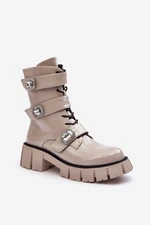 Women's Patent Work Boots Light Grey S.Barski